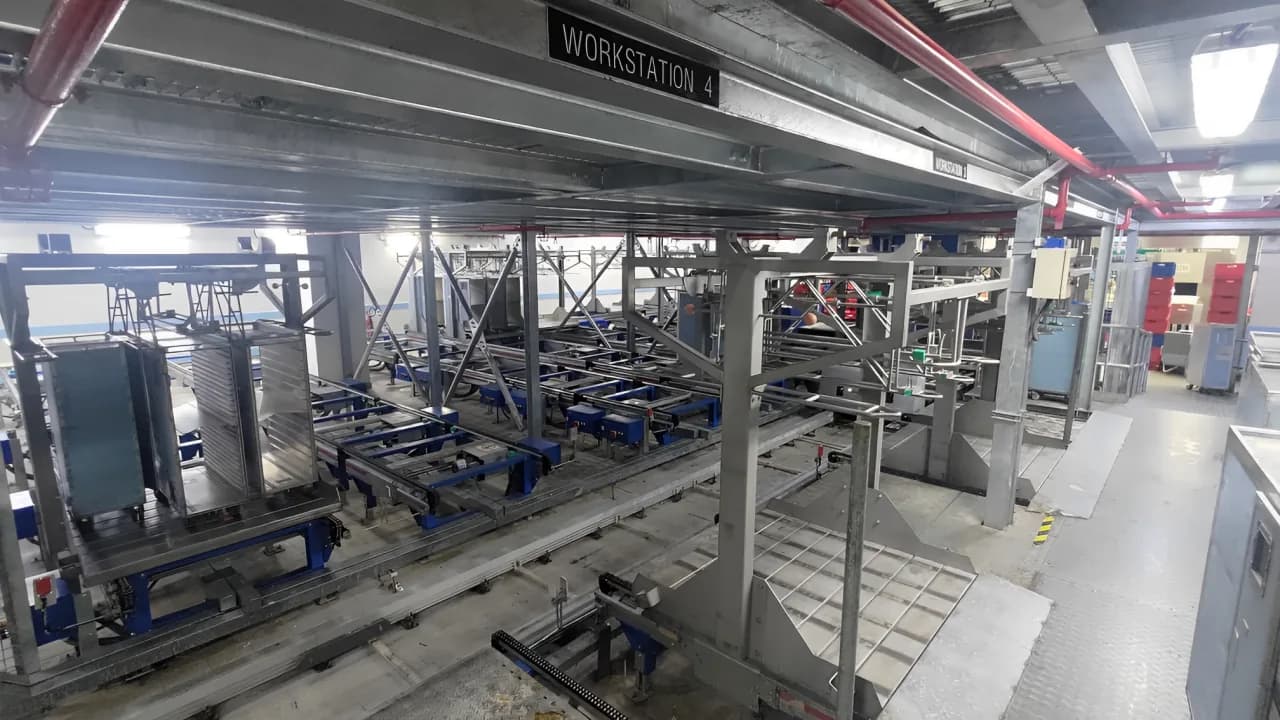 AGV workstations and guide lanes inside the catering facility