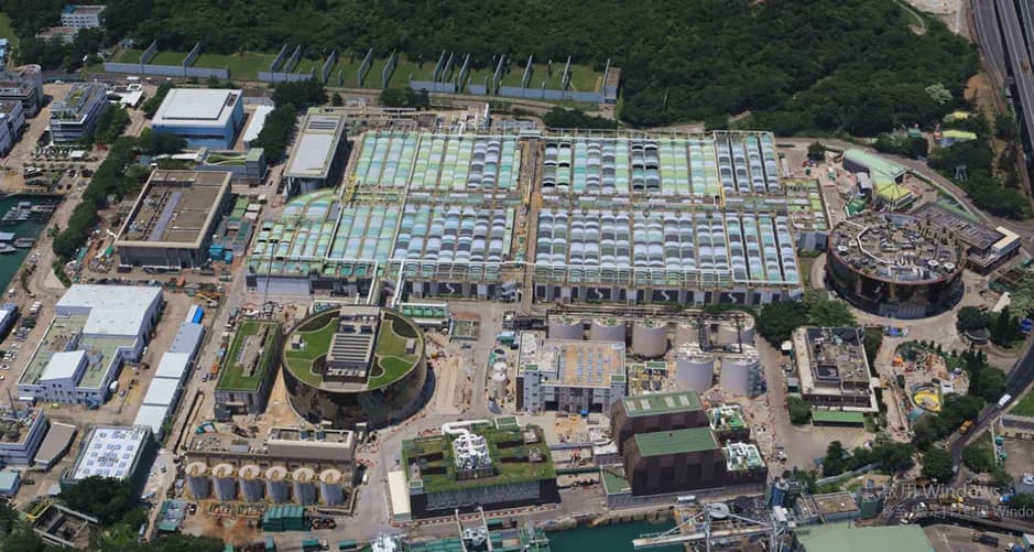 昂船洲污水處理廠的高空全景