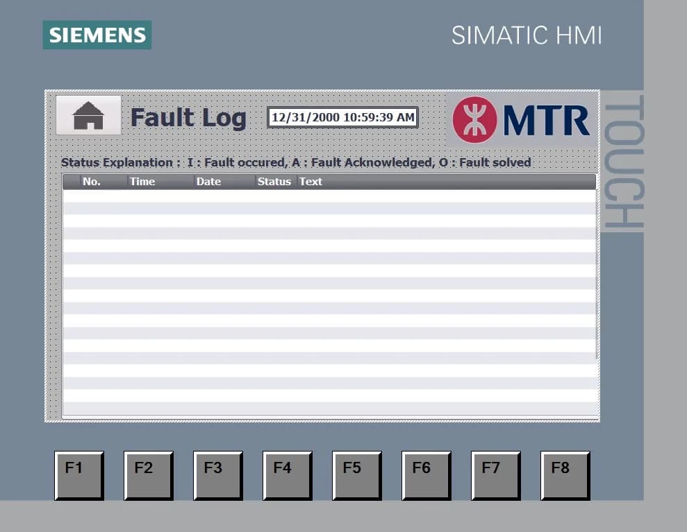港鐵安全系統的西門子 HMI 故障記錄畫面