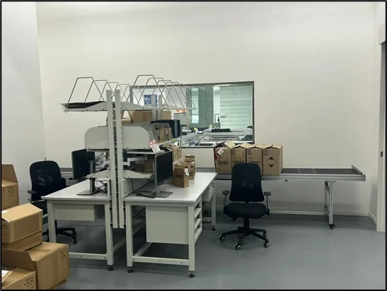 由輸送帶連接的完整分揀及包裝工作站